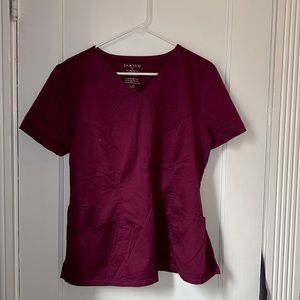 Jaanuu Mock Wrap Neck Scrub Top - Wine - Large